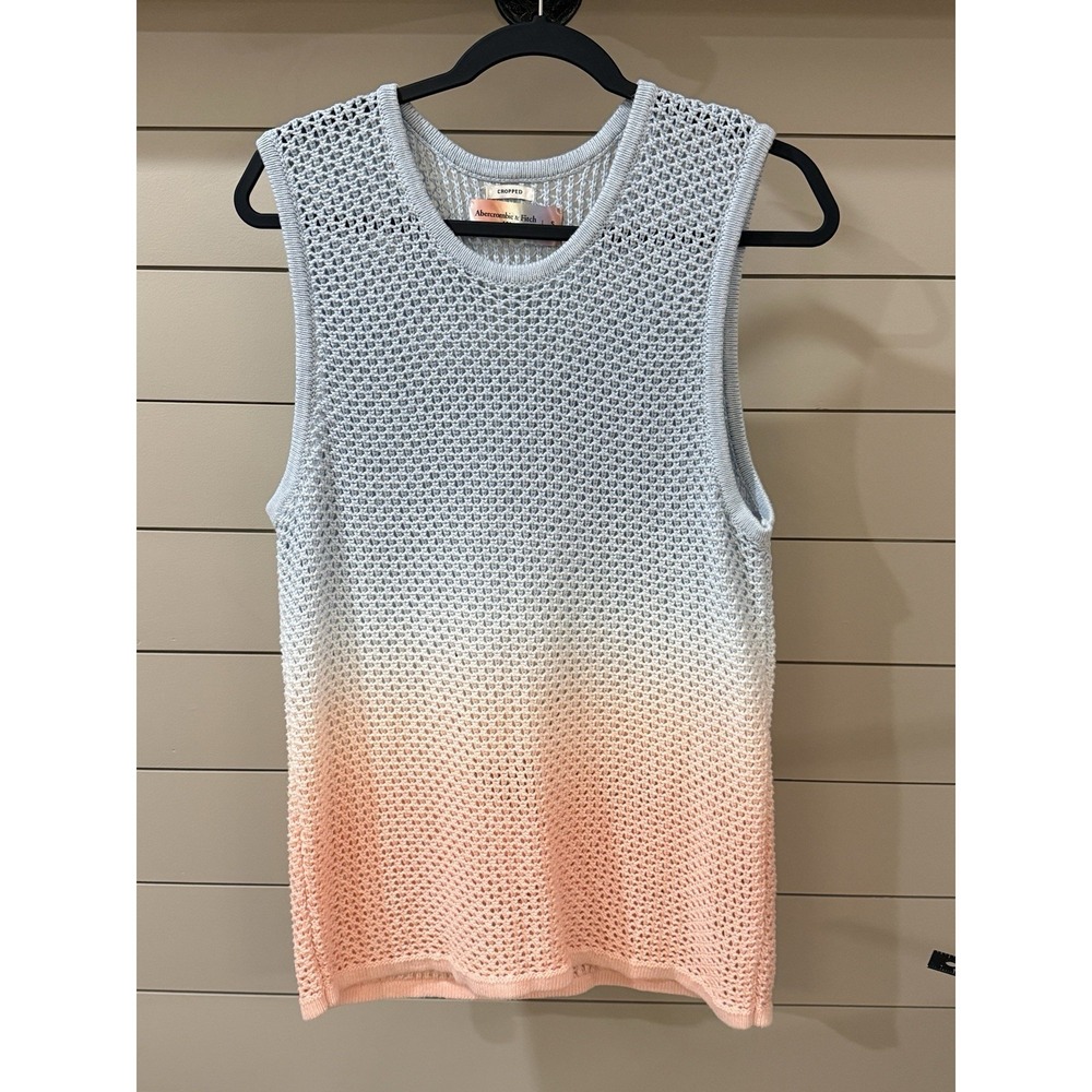 Abercrombie & Fitch Cropped Crochet Tank Top Women's Small Open Knit Blue Pink